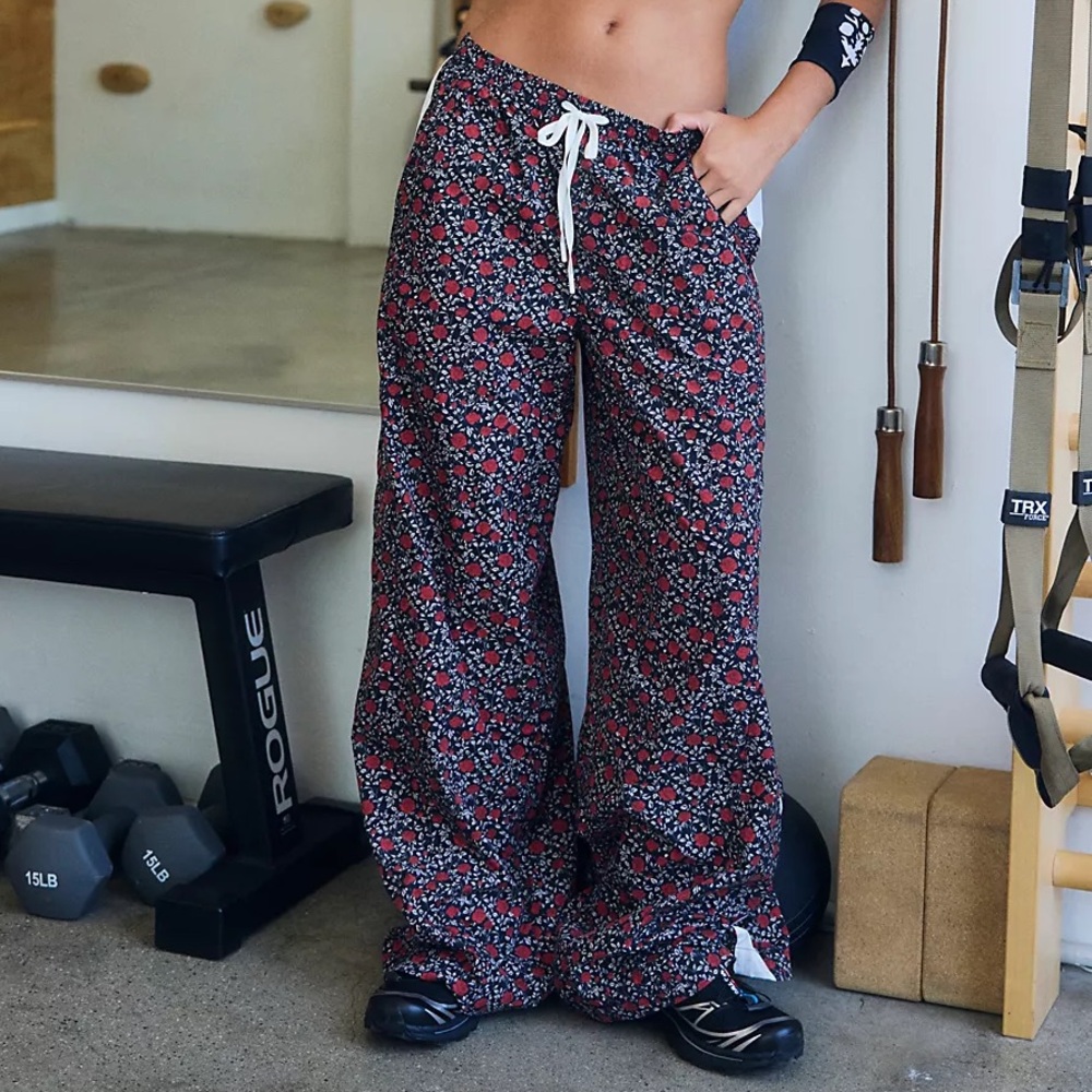 FP MOVEMENT Overtime Rose Printed Track Pants NWT Black Red White